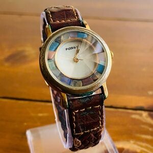 1994 MULTI COLORED FOSSIL STONE MOTHER OF PEARL WATCH PC-7330 (004188)